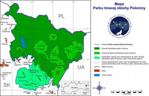Mapa parku tmavej oblohy Poloniny