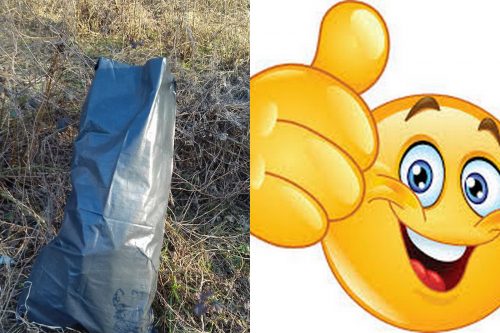 vrece s odpadom a vedľa smajlík s palcom hore