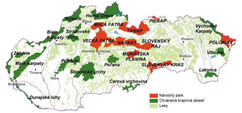 mapa so všetkými NP Slovenska a CHKO Slovenska