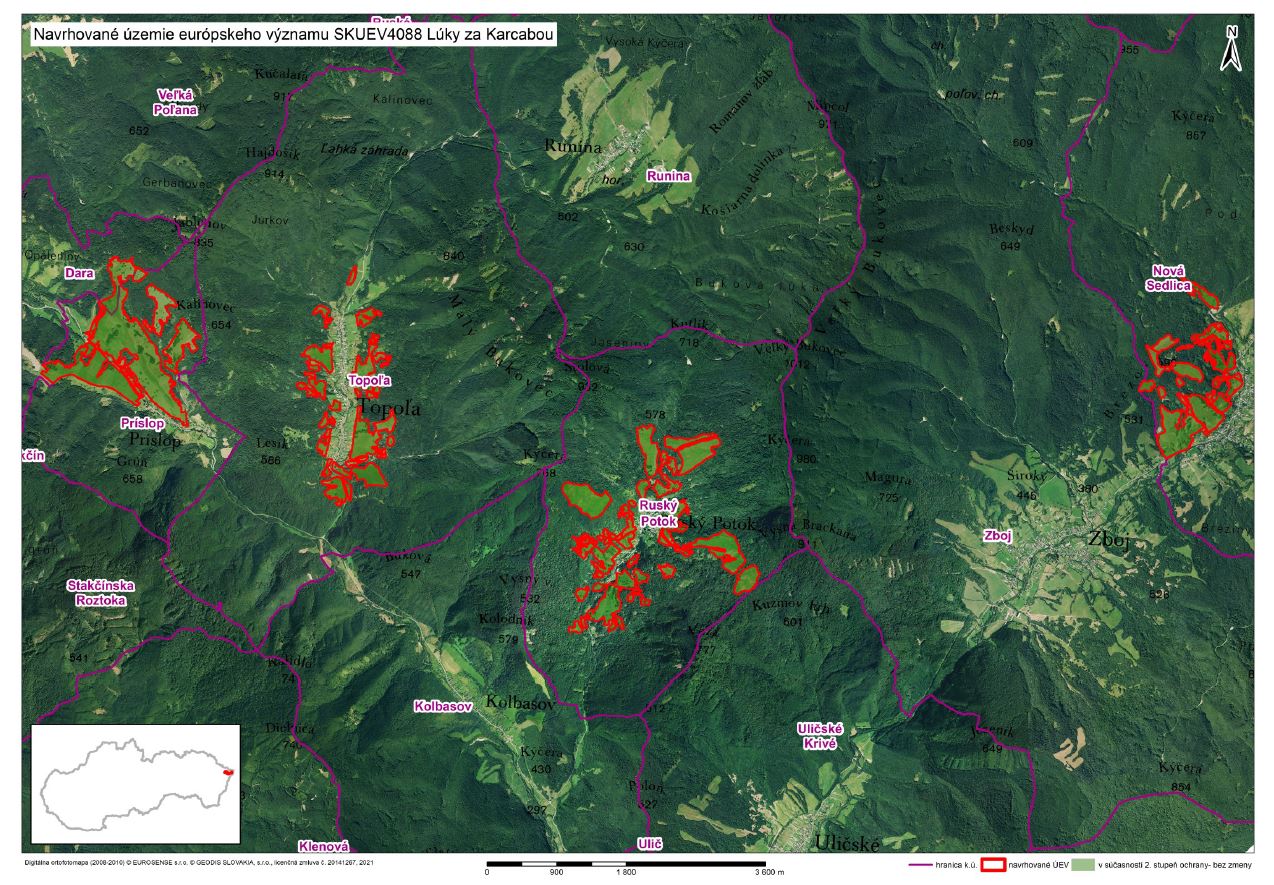 mapa navrhovaného územia európskeho významu SKUEV4088 Lúky za Karcabou