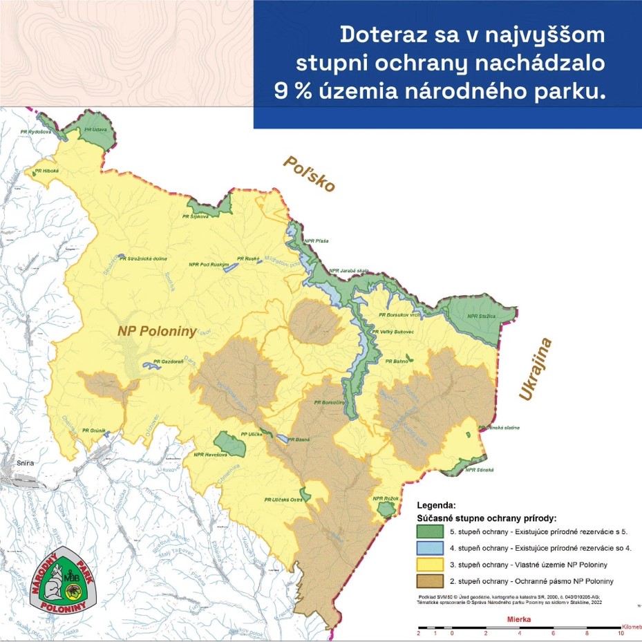 mapa NP Poloniny so stupňami ochrany prírody