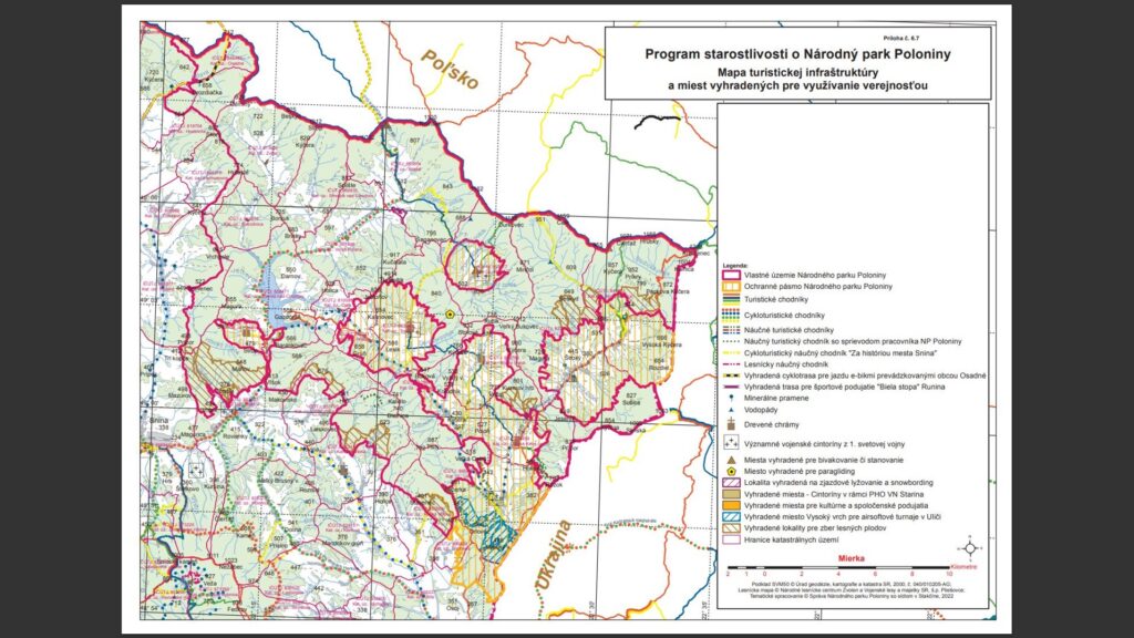 Vyhradené lokality pre voľný pohyb a zber lesných plodov v 5. stupni ochrany v okolí obcí. Lokality sú vymedzené na mape, ktorá tvorí Prílohu č. 6.7 Programu starostlivosti o NP Poloniny na roky 2023 - 2032.