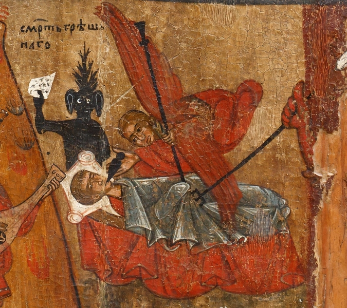 Smrť hriešneho človeka, na dušu ktorého čaká čert (Ruská Bystrá).